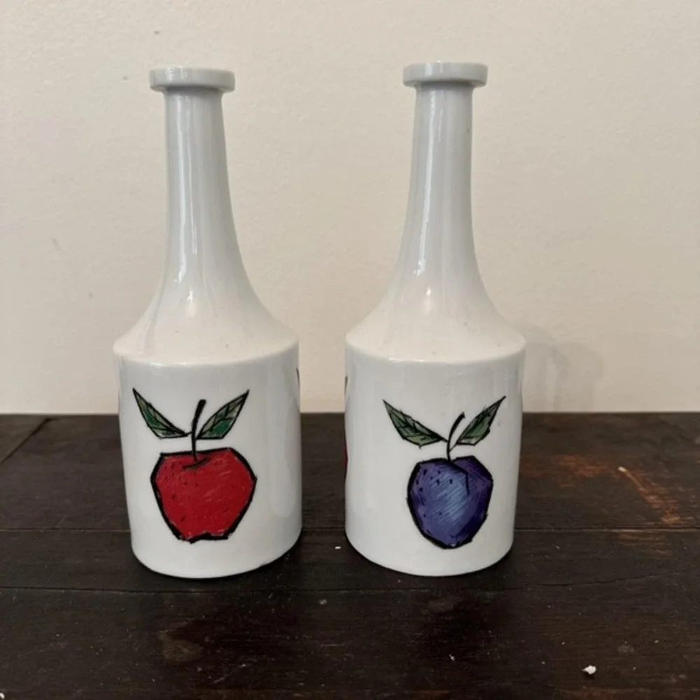 Long Neck Ceramic Oil and Vinegar Bottles‎ Made In Japan Fruit Art